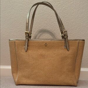 Tory Burch Tan Tote with Structured Design and Brass Hardware